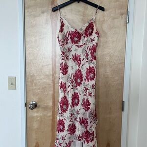 Ann Taylor 100% silk Cream and Red Floral Midi Dress